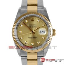 Rolex Mens Datejust Two Tone Champagne Diamond Dial Oyster Band