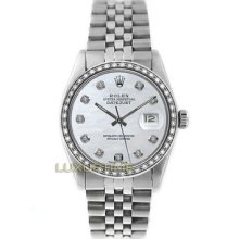 Rolex Mens Watch Ss Datejust 16014 Mop Diamond Dial & 1ct Diamond Bezel Mint