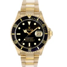 Rolex Submariner Men's 18K Gold Watch 16618 Black Dial