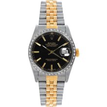 Rolex Women's Datejust Midsize Two Tone Custom Diamond Bezel Black Index Dial