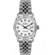Rolex Women's Datejust Midsize Stainless Steel Fluted White Diamond Dial