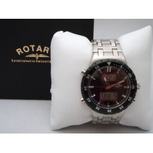 Rotary Gents Military World Timer Analog Digital Watch