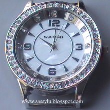Round Cz Solid Bar Watch Face In Mother Of Pearl Interchangeable