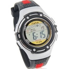 Round Dial Digital Watch with Plastic Strap (Black)