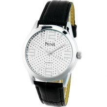 Round Dial Stainless Steel Leather Band Women's Wrist Watch (Black) - Black - Stainless Steel