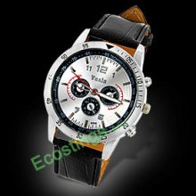 Round Watch Case Leather Strap Leisure Watch for Men