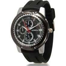 Rubber Stainless Steel Round Mens Chronograph Style Sports Watch