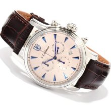 S. Coifman Men's Swiss Made Quartz Chronograph Stainless Steel Case Leather Strap Watch