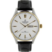 Sartego Sed154b Men's Watch Toledo White Dial Leather Strap Day And Date