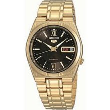 Seiko 5 Automatic Men`s Gold View Back Watch W/ Black Face