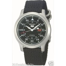 Seiko 5 Men's Snk809 Automatic Black Canvas Strap Military Watch