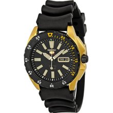 Seiko 5 Sport Automatic Black Dial Black Rubber Mens Watch Srp364