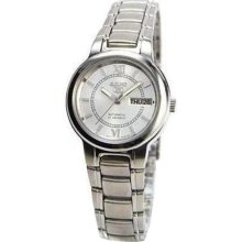 Seiko 5 Syme53 Women's Stainless Steel Day Date Silver Dial Automatic Watch