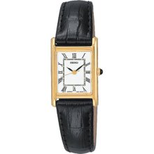 Seiko Ladies Black Leather White Rectangular Dial Watch