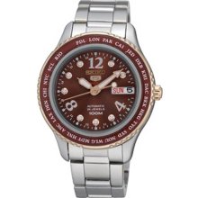 Seiko Ladies Stainless Steel Case and Bracelet Automatic Brown Tone Dial Day and Date SRP370