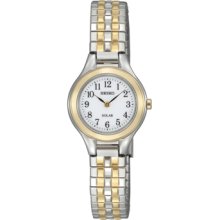 Seiko Ladies Two Tone Stainless Steel White Dial Solar Watch