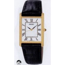 Seiko Men`s Black Strap Dress Watch W/ White Dial & Tank Style Case