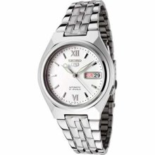 Seiko Men's 5 Automatic SNK315K Silver Stainless-Steel Automatic Watch with White Dial