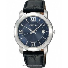 Seiko Mens Dress Watch Blue Dial Stainless Steel Case Black SGEE97