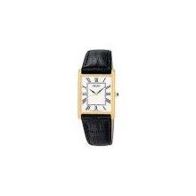 Seiko Men's Gold Square Face White Dial Leather Band Watch ...