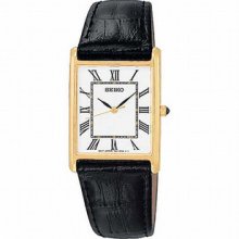Seiko Men's Gold Square Face White Dial Leather Band