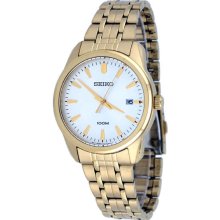 Seiko Men's Gold Tone Stainless Steel Quartz White Dial Date Display SGEG12