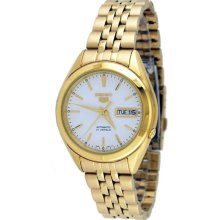 Seiko Men's Gold Tone Seiko 5 Automatic Link Bracelet White Dial SNKL26