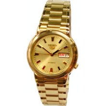 Seiko Men's Seiko 5 Automatic Gold Tone Dress Watch Gold Dial SNXE92