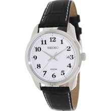 Seiko Men's SGEG17 Black Leather Quartz Watch with White Dial