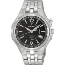 Seiko Mens Stainless Steel Kinetic Black Dial Watch