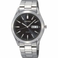 Seiko Mens Stainless Steel Silver Solar Black Dial Watch