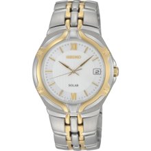 Seiko Mens Two Tone Stainless Steel White Dial Solar Watch