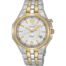 Seiko Mens Two Tone Stainless Steel Kinetic White Dial Watch