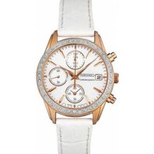 Seiko Rose Gold Tone Chronograph Ladies Watch With Swarovski Crystals Sndy16