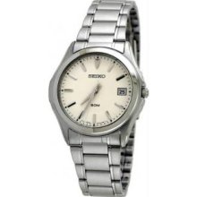 Seiko Sgef23 Mens Stainless Steel Cream Dial Dress Link Bracelet Midsize Watch