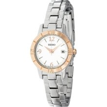 Seiko Silver Dial Rose Gold-tone Bezel Ladies Watch SXDE36