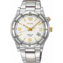 Seiko SKA503 Mens Two Tone Stainless Steel Kinetic Date Silver Tone Dial