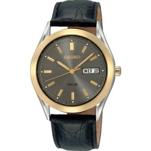 Seiko SNE050 Solar Mens Watch Gray Dial TwoTone Day-Date