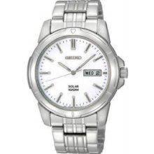 Seiko Sne091 Mens Stainless Steel Solar Quartz Link Bracelet Silver Tone Dial Watch