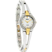 Seiko Solar Quartz Ladies Two Tone Crystal Bangle Bracelet Dress Watch SUP052