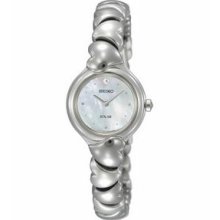 Seiko Solar Watch W/ Mother Of Pearl Dial & Heart Shaped Link Bracelet