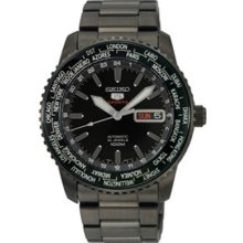 Seiko Srp129 Men's Watch Black Stainless Steel Automatic World Time Bezel