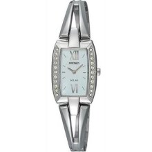 Seiko Womens Stainless Steel Case Solar Mother Of Pearl Dial Crystals On Bezel