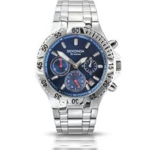 Sekonda 3310 Gents Stainless Steel Chronograph Blue Dial Sports Watch Rrp Â£79.99