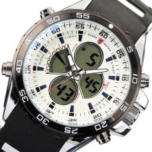 Shark Digital Analog Lcd Chronograph Rubber Mens Sport Quartz Watch + Box Sh056