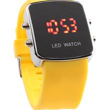 Silicone Band Modern Women Unisex Men Jelly Sport Style LED Wrist Watch - Yellow
