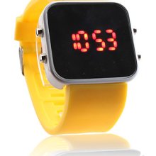 Silicone Band Women Men Jelly Unisex Sport Style Square Mirror LED Wrist Watch - Yellow