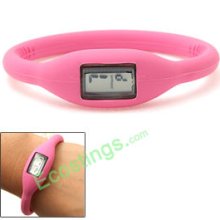 Silicone Digital Water Resistant Girl's Slim Pink Bracelet Watch