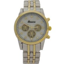 Silver And Gold Geneva Watch White Pearl Face Crystals Hour Marker For Women