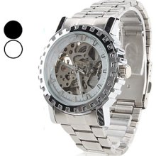 Silver Men's Alloy Analog Mechanical Wrist Watch with Hollow Engraving